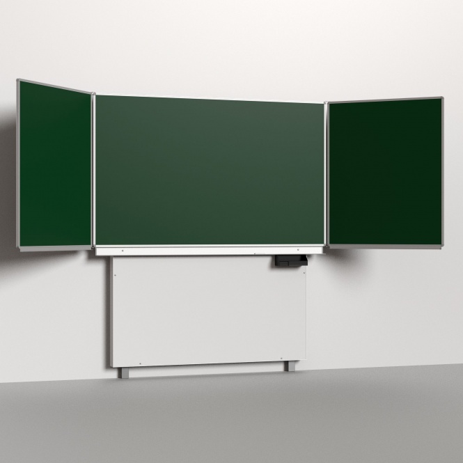 Klapp-Schiebetafel wandmontiert, mit Fuß, Mittelfläche 200x120 cm, Stahlemaille grün